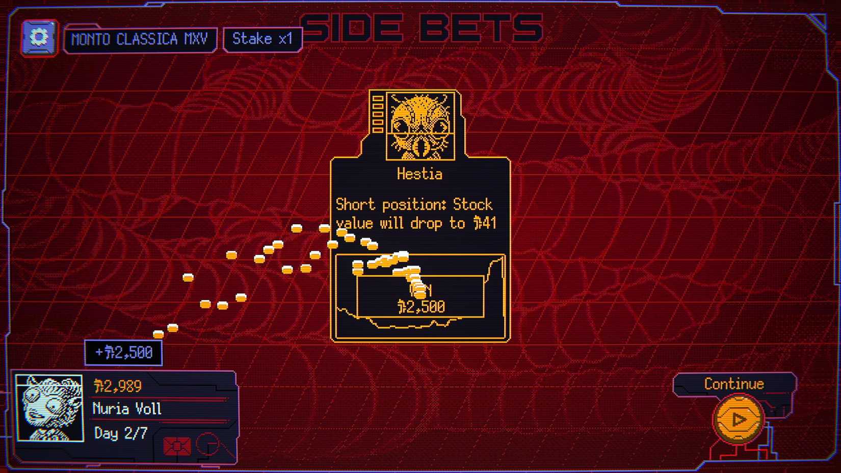A side bet appears on screen in Space Warlord Baby Trading Simulator.
