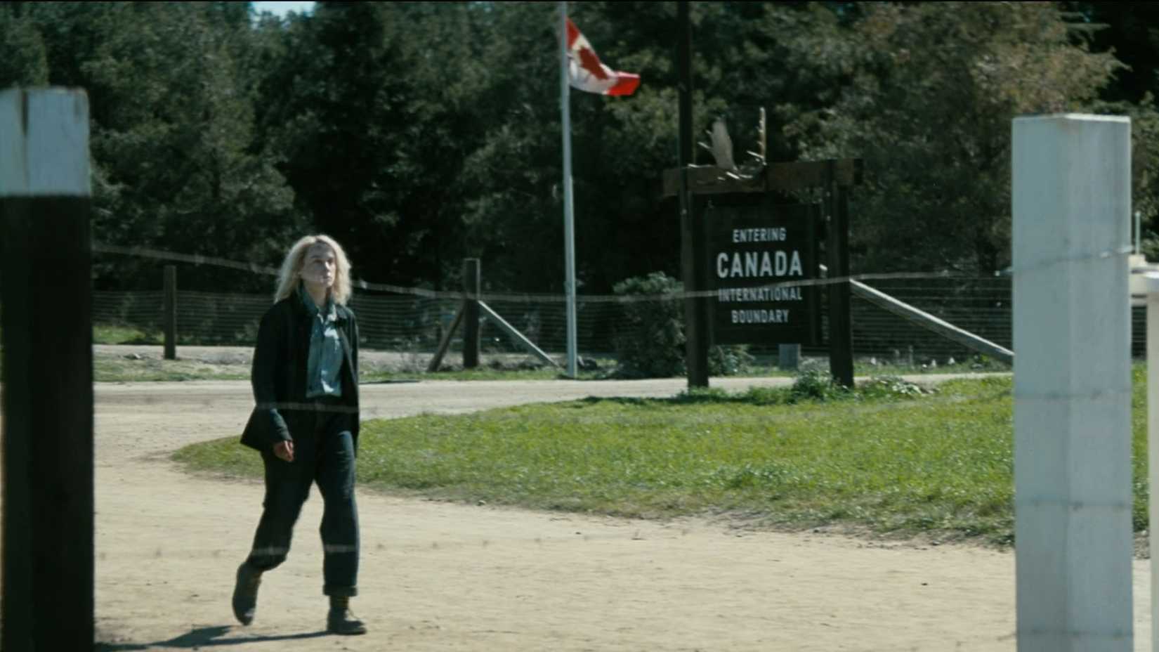 Steph Harper walking to the U.S.-Canadian border in the Fallout TV show.