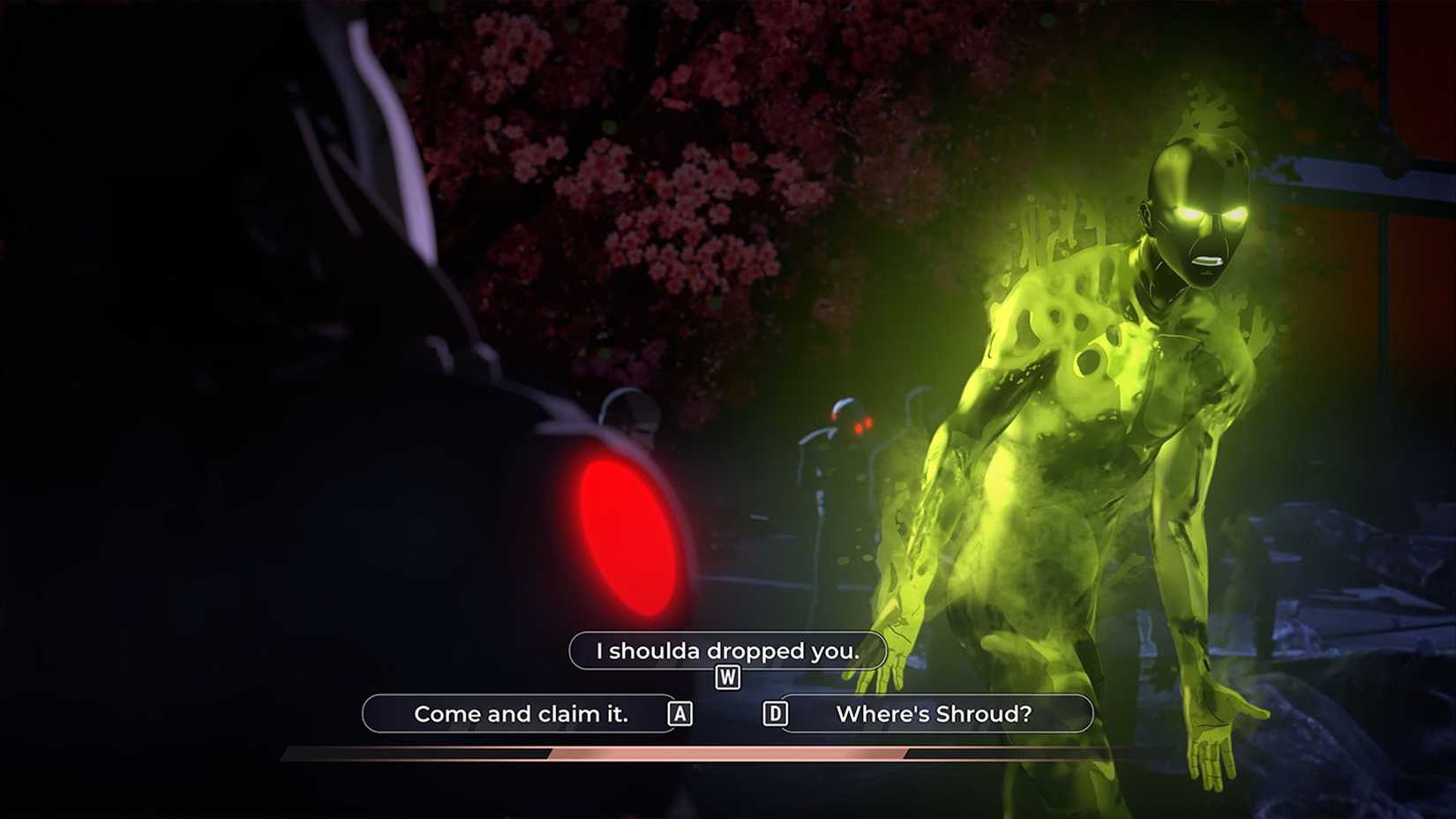 The dialogue choices when talking to Toxic in Dispatch Episode 8.