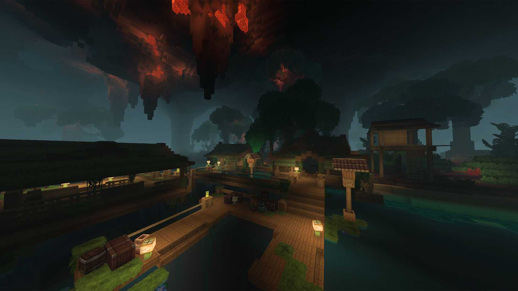 A bamboo village in an underground forest in Hytale.