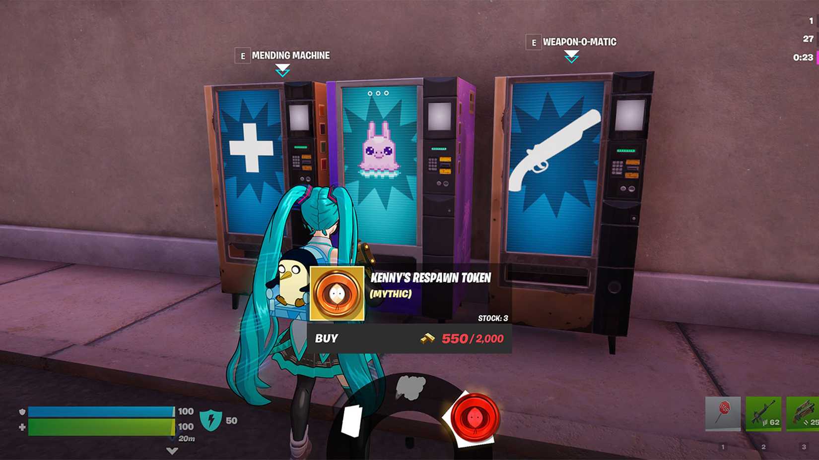 Kenny's Respawn Token in a vending machine in Fortnite.