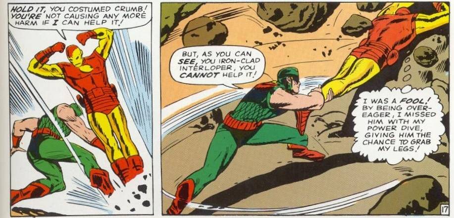 Wonder Man and Iron Man fighting in Avengers #9