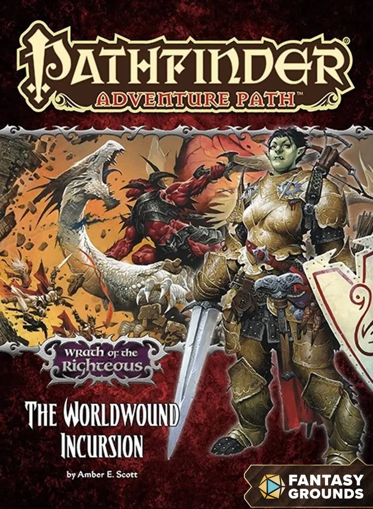 Cover art for Pathfinder's module The Worldwound Incursion, with an orc warrior standing against the background of a dragon fight