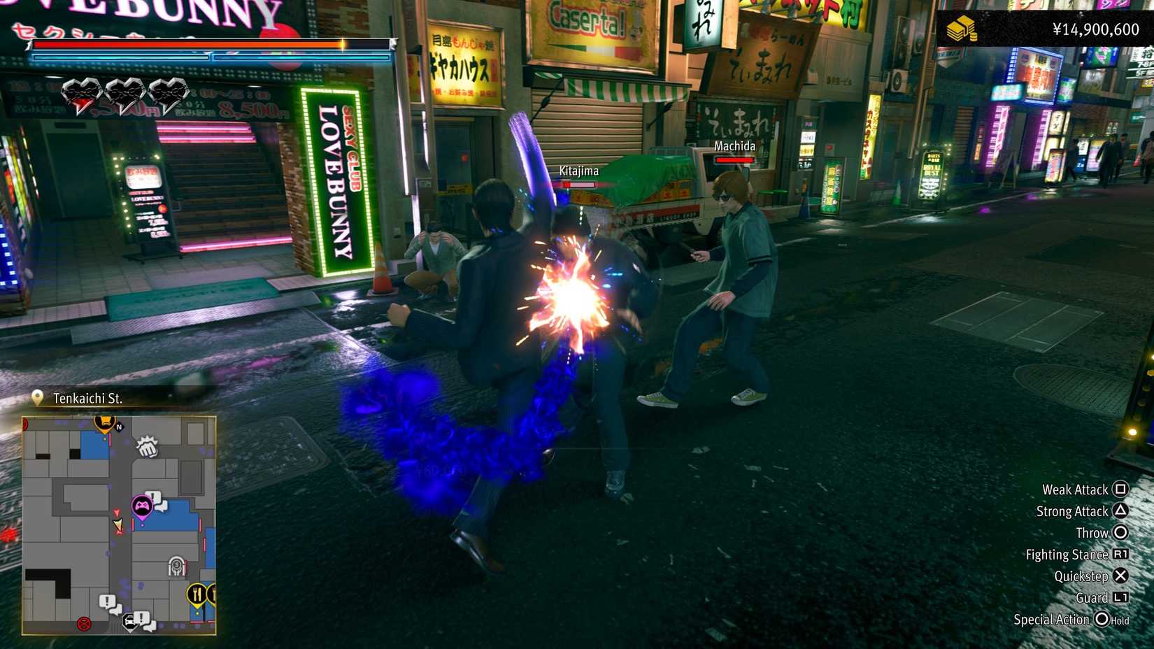 Mine performing a combo in Yakuza Kiwami 3