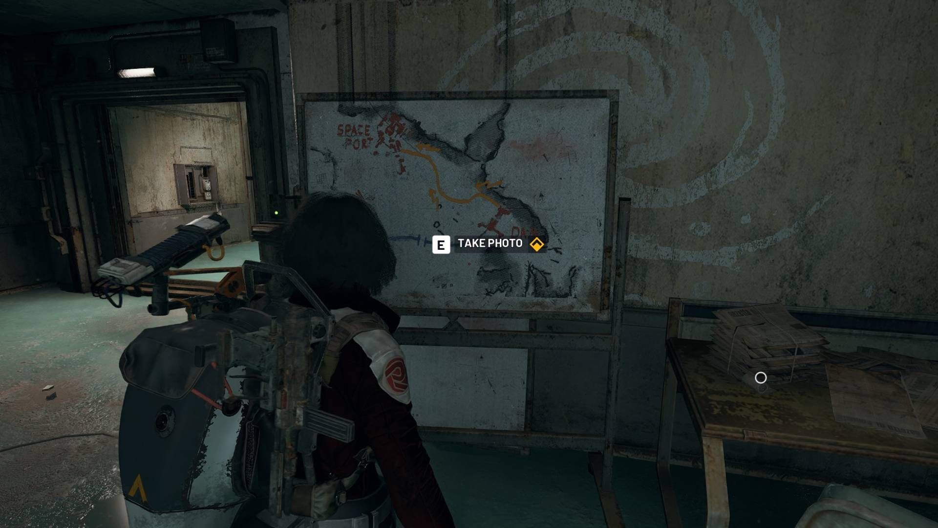 The player in Arc Raiders standing in front of the whiteboard you need to take a photo for to complete the A Rising Tide quest.