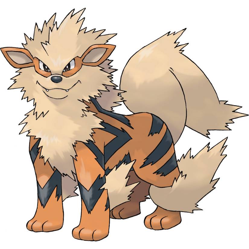 Arcanine in Pokemon Firered, a large red dog with black stripes and a cream-colored mane and tail