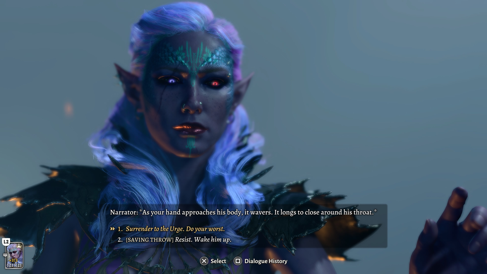  giving in, or performing a successful saving throw to resist.