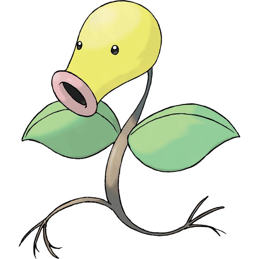 Bellsprout in Pokemon Leafgreen, a weedy plant with roots for feet and a bell-shaped yellow head