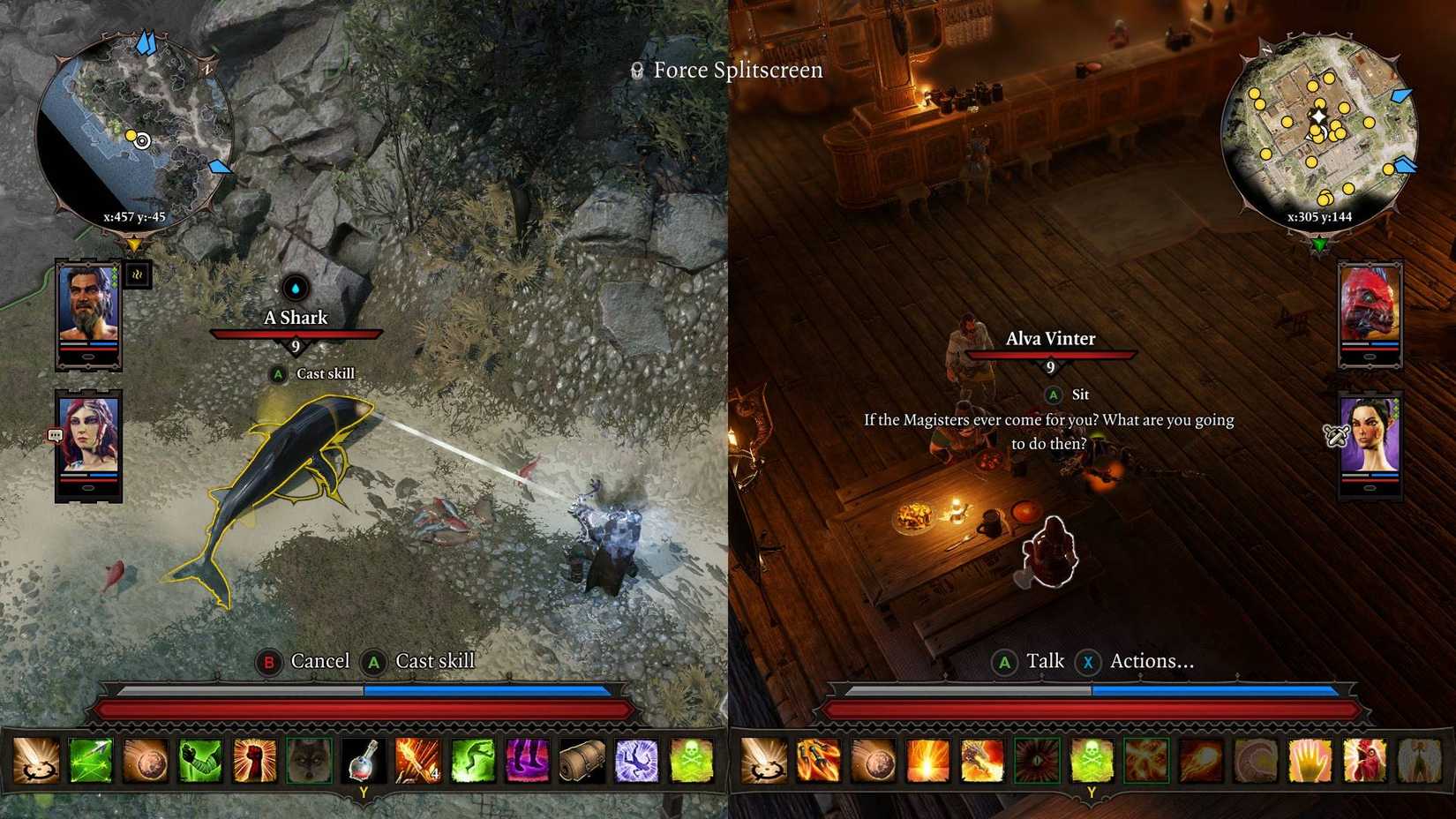 A screenshot of Divinity: Original Sin 2 in split-screen.