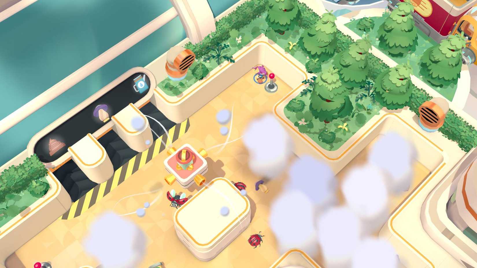 A screenshot of Moving Out 2 with clouds covering the floor.