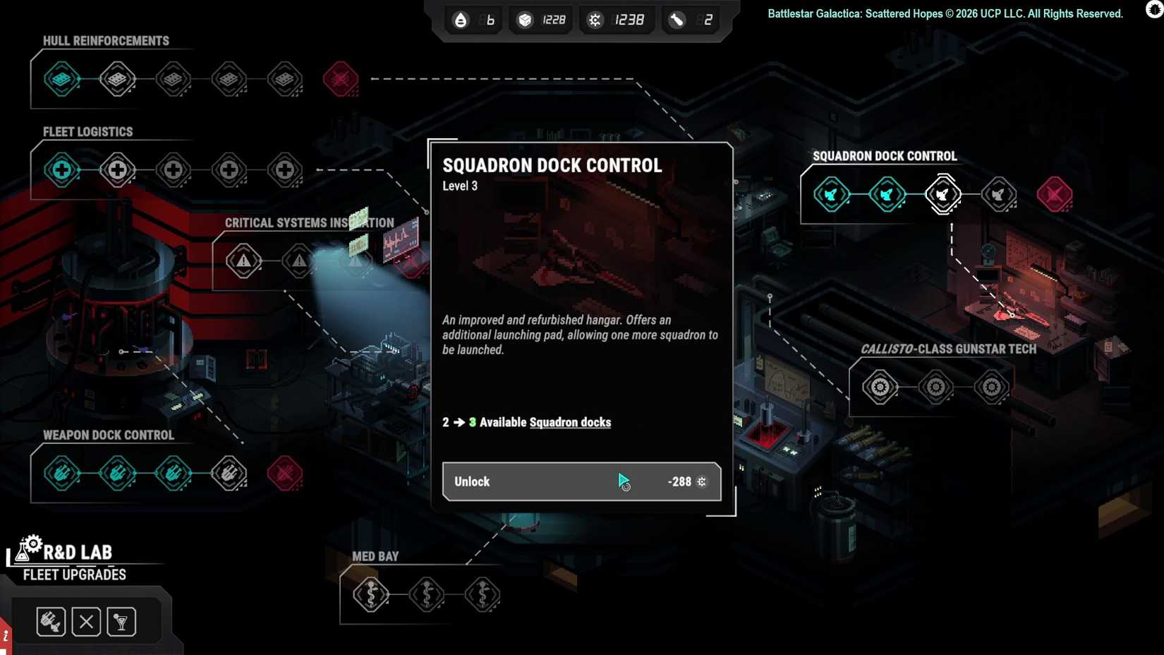  Scattered Hopes shows upgrades available for the squadron dock control