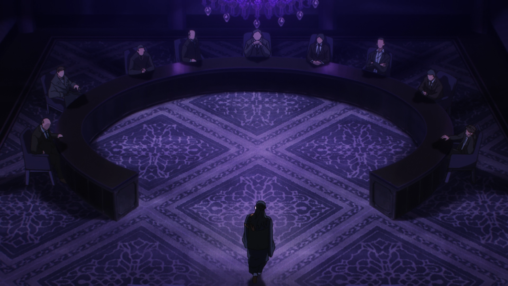 Kenjaku approaches a board of powerful men in Jujutsu Kaisen