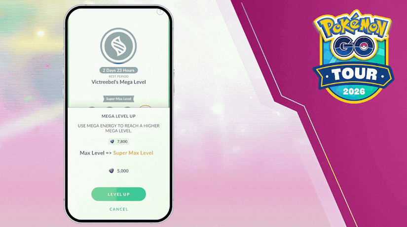 A screen prompting to level up a Mega Victreebell to Super Max Level in Pokémon Go.