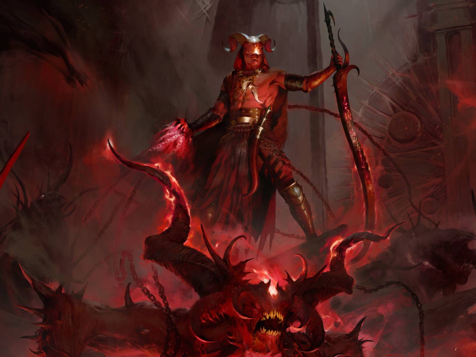 Diablo II Resurrected Reign of the Warlock promotional art featuring the Warlock class.