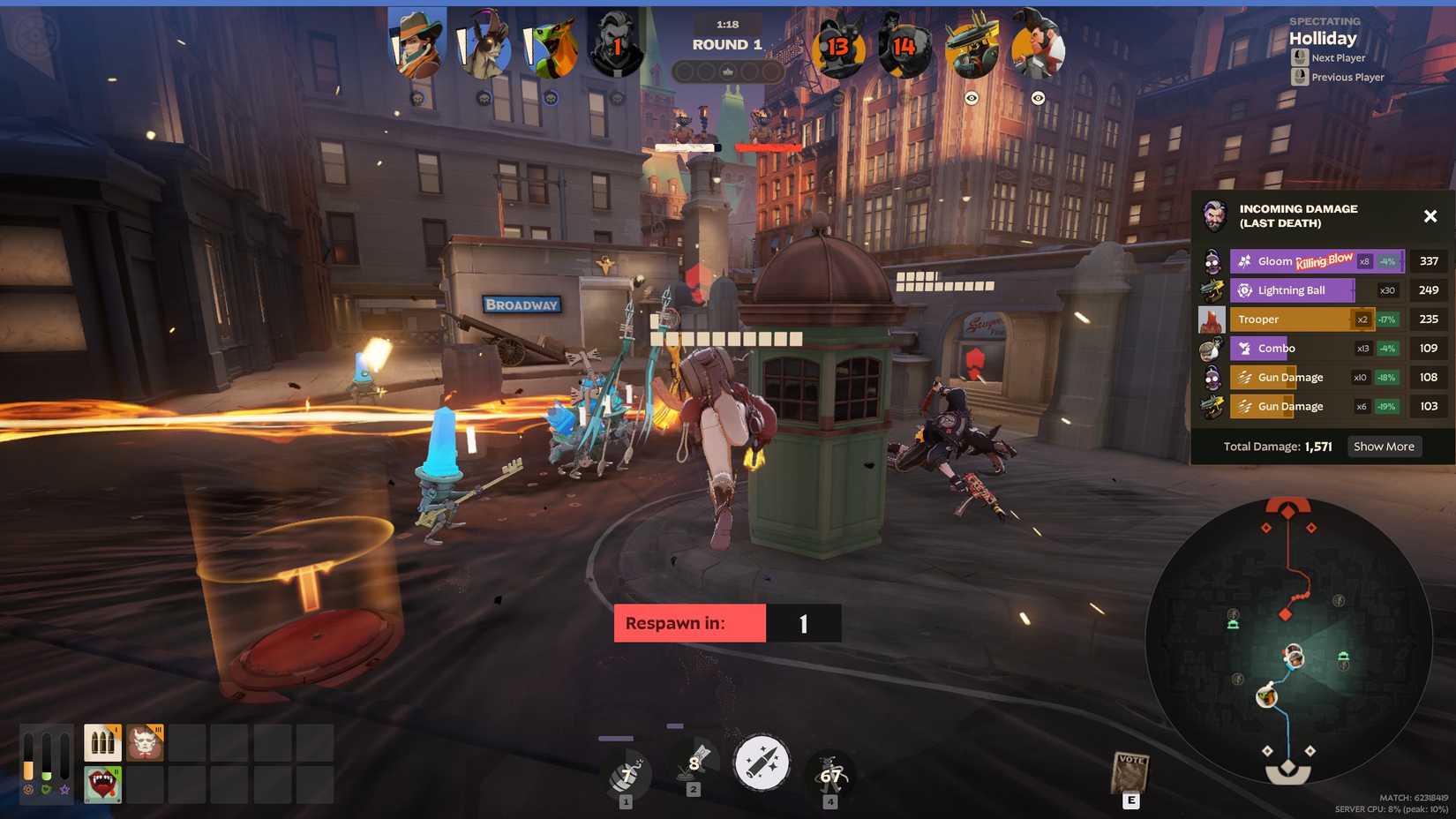 A player spectating Holliday in Deadlock