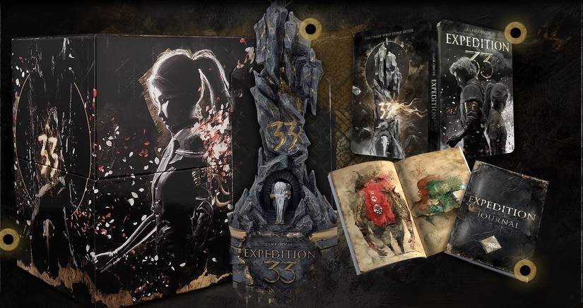 The Monolith Set for Clair Obscur: Expedition 33, featuring a steelbook, art book, and statue.
