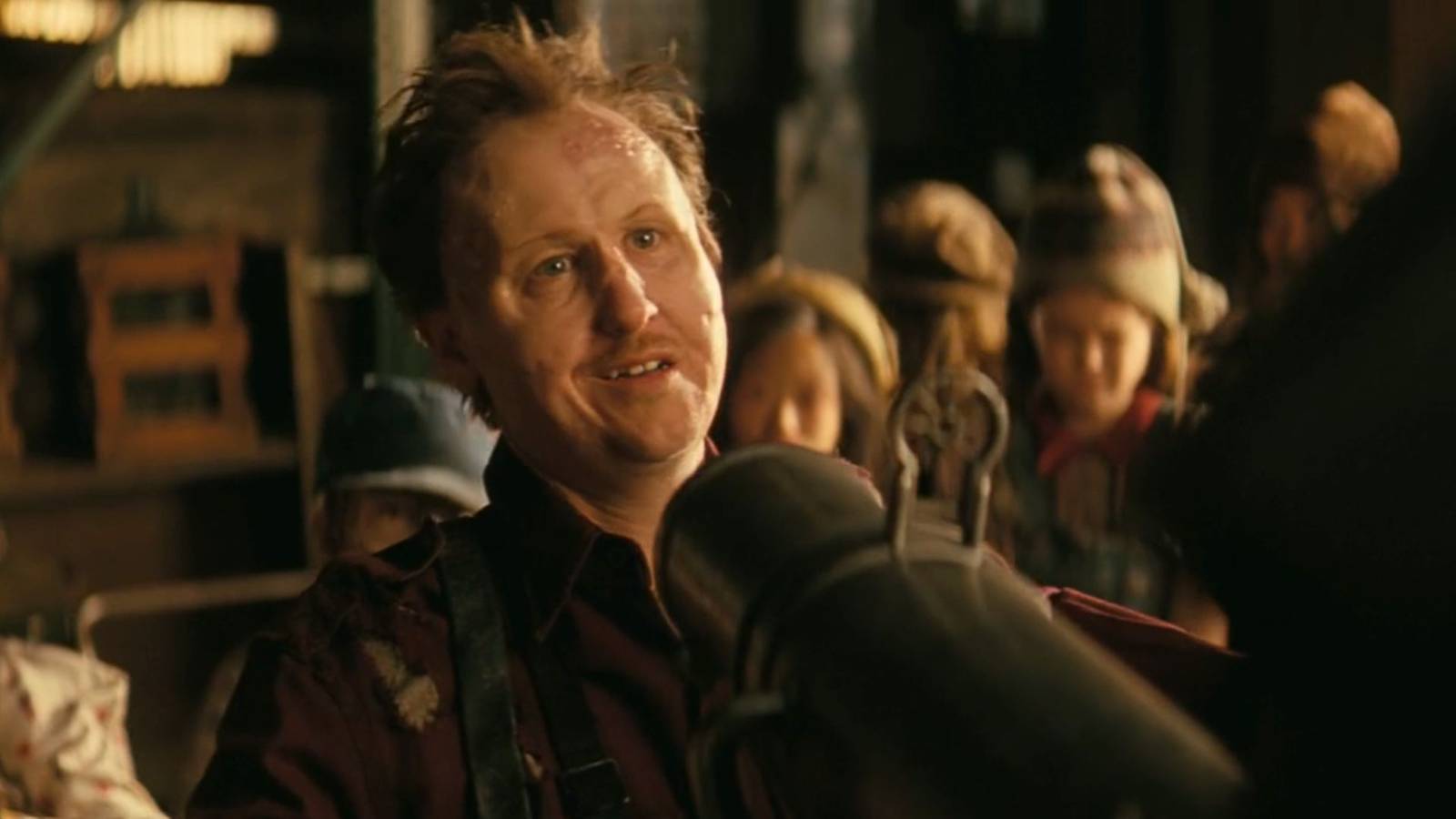 A distressed Thaddeus recoiling from a firearm in Fallout.