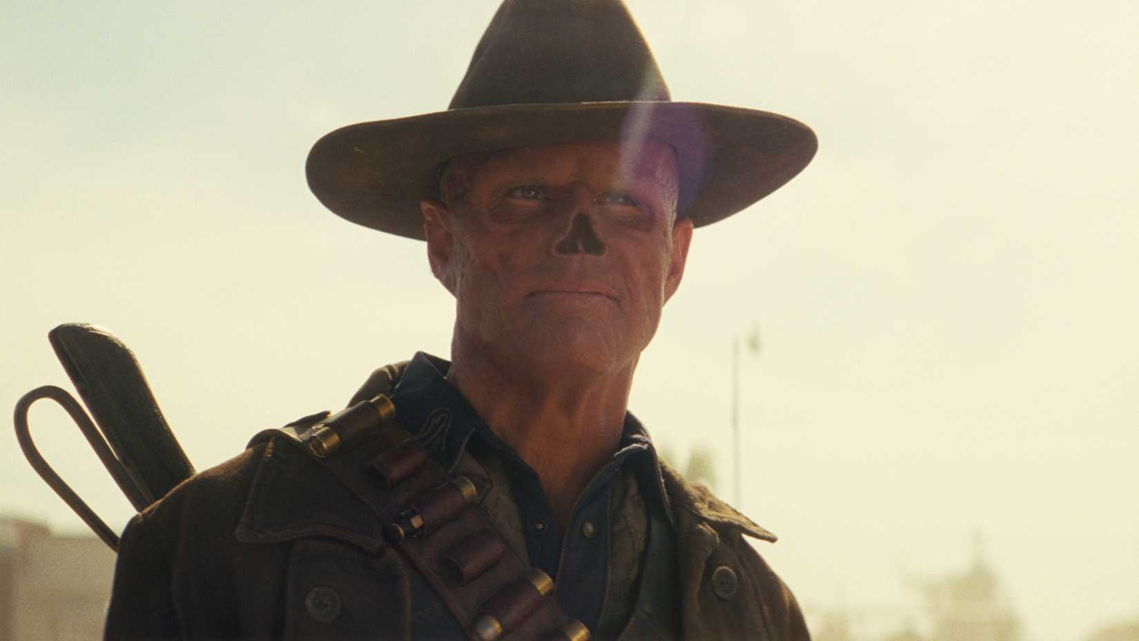 The Ghoul (Walton Goggins) traveling across the Mojave Wasteland in Fallout season 2.