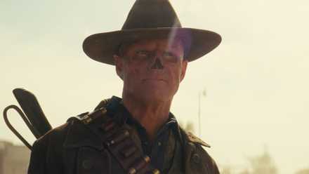 The Ghoul (Walton Goggins) traveling across the Mojave Wasteland in Fallout season 2.
