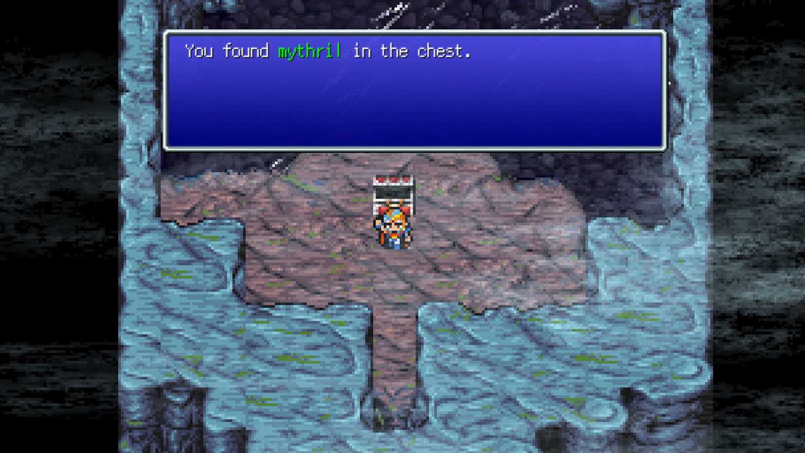 A Final Fantasy 2 screenshot showing Firion in front of a chest where he found some mythril