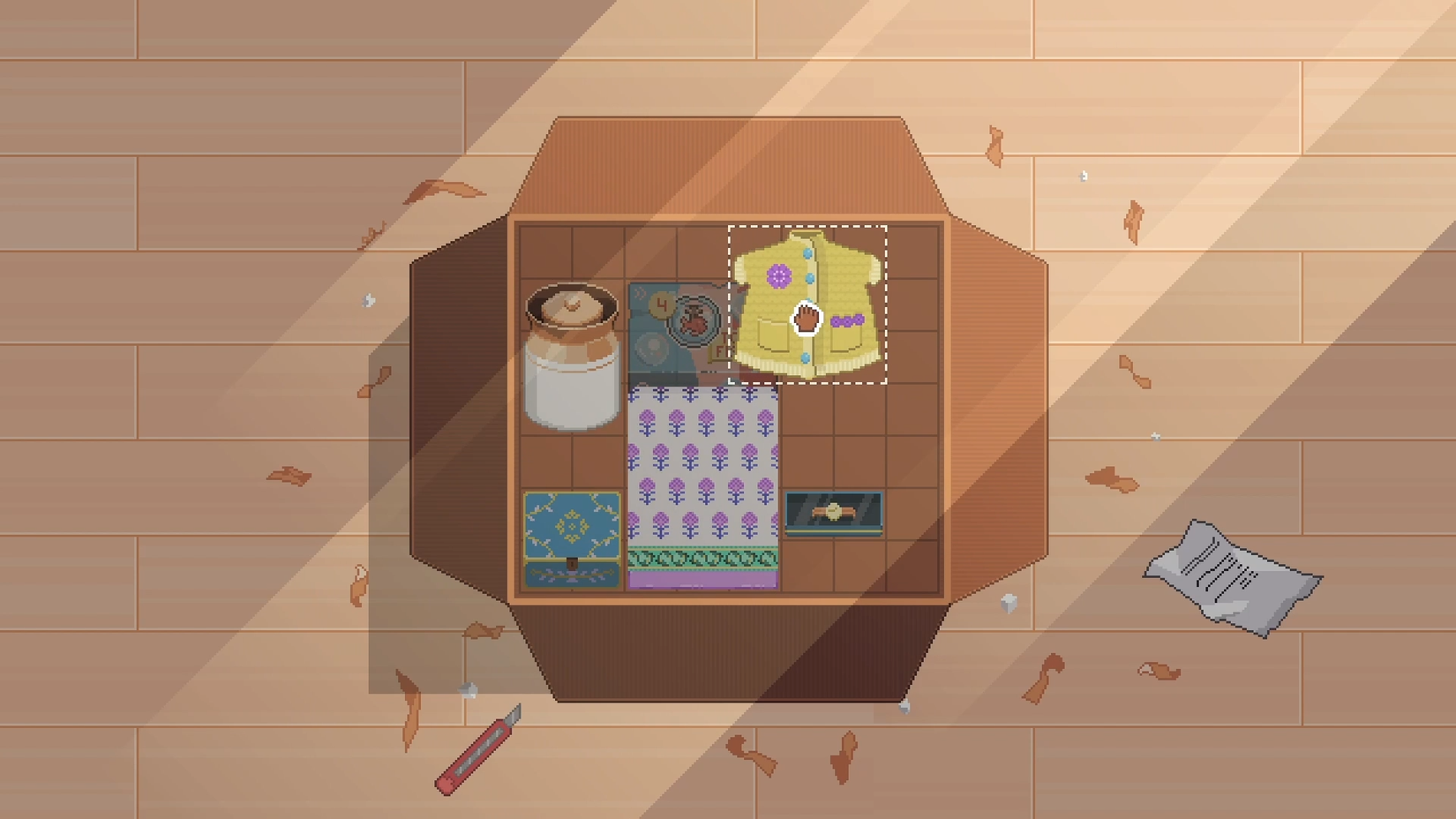 Fishbowl box unpacking puzzle