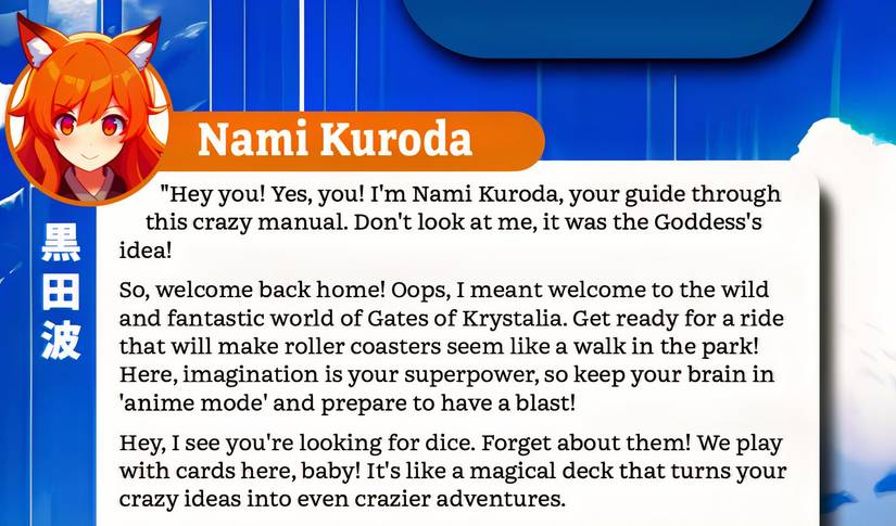 A text box from Gates of Krystalia of the narrator