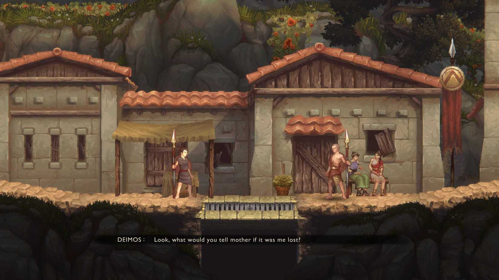 Deimos and Kratos speaking in Sparta in a screenshot from God of War Sons of Sparta