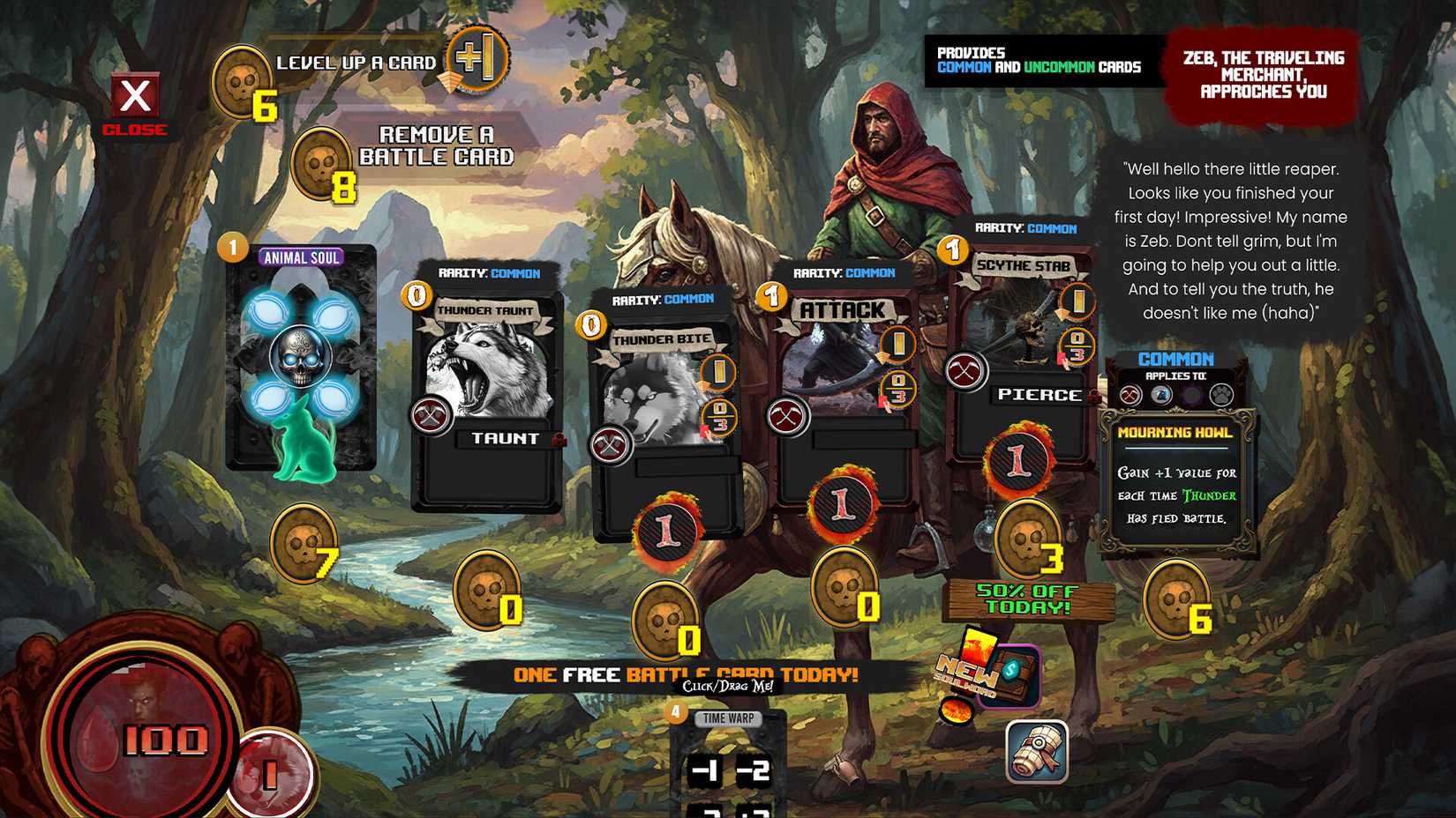 A screenshot of abilities in Grimslair, the upcoming deckbuilder that will release in the same week as Slay the Spire 2.
