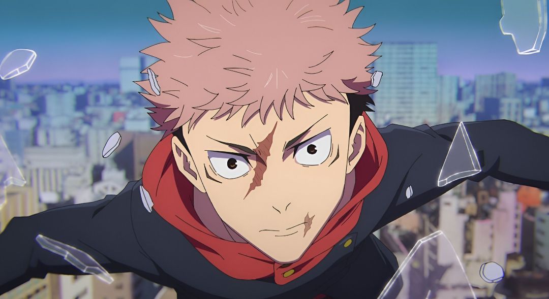 Yuji Itadori breaks through a window while looking ahead in Jujutsu Kaisen season 3