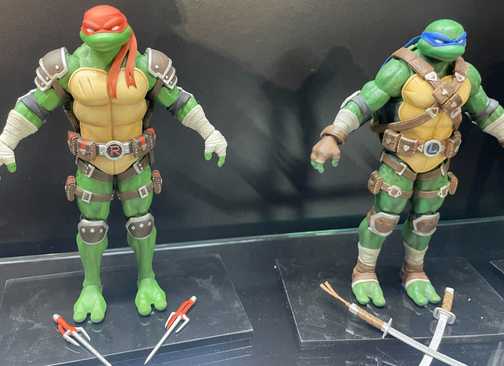 NECA Figures of Raphael and Leonardo from Teenage Mutant Ninja Turtles, as seen in Fortnite