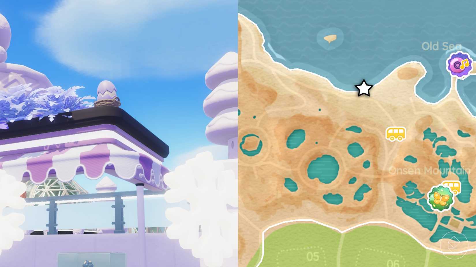 There's a lavender egg on top of the Heartopia stall.