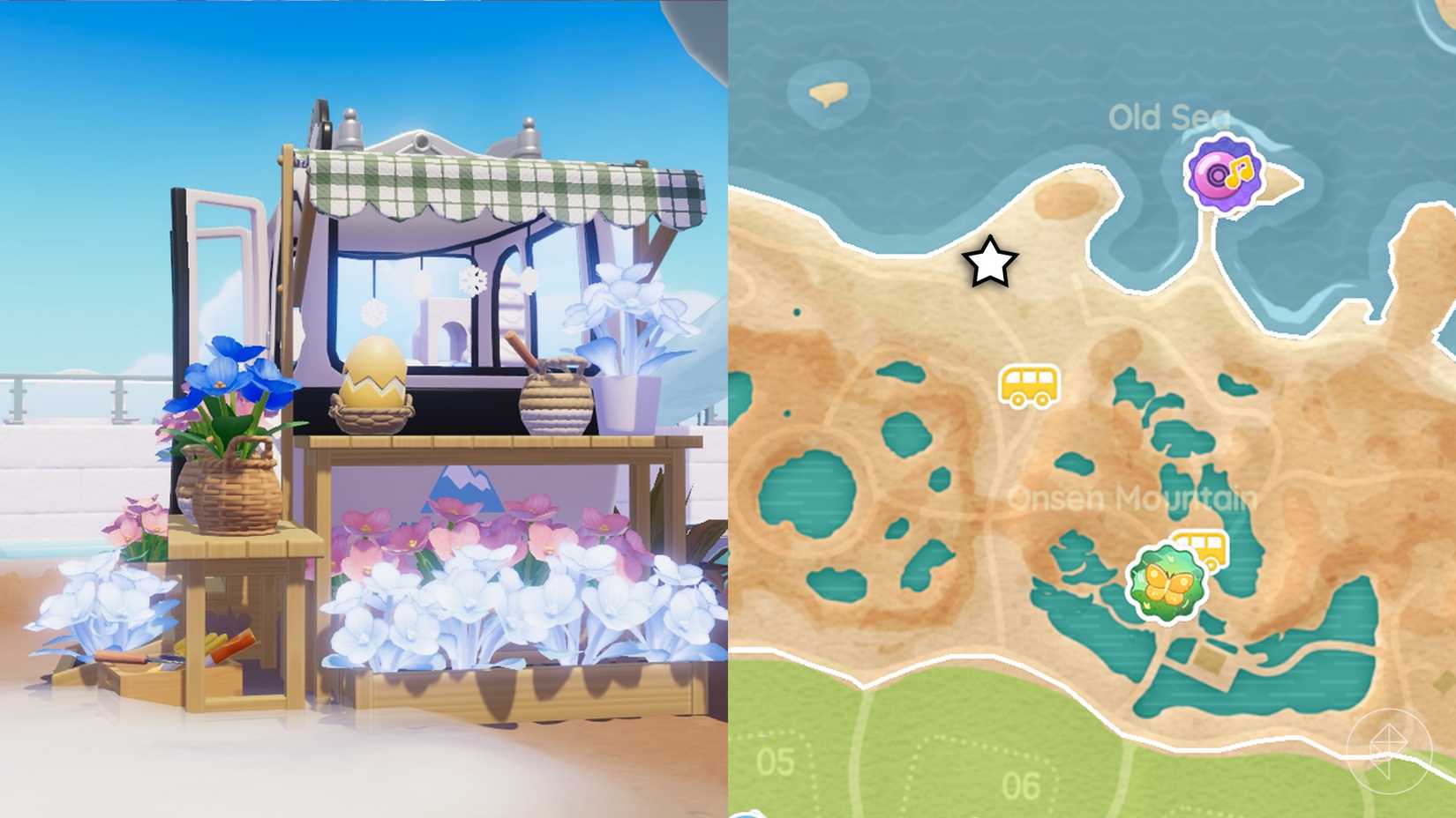 Cracked yellow egg on the side of Heartpia's flower stand