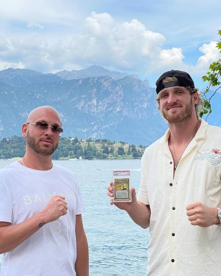 Matt Allen and Logan Paul holding a PSA 9 Pikachu Illustrator