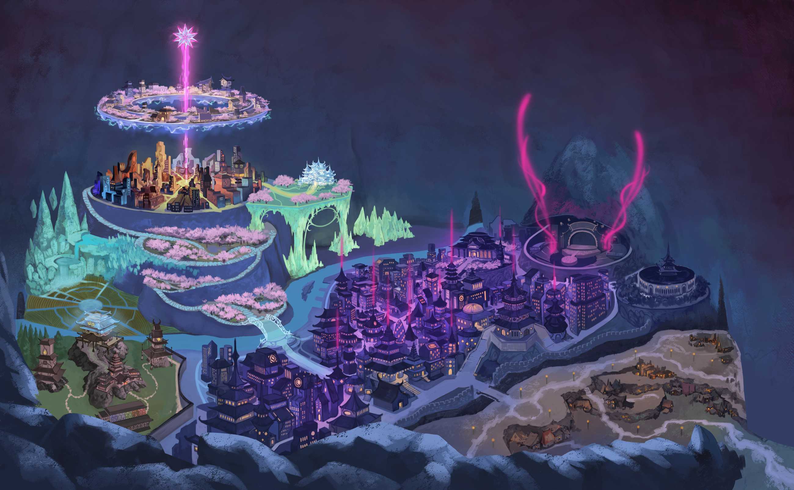 Map of a magical underground cavern-city.