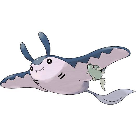 Mantine in Pokemon Leafgreen, a manta ray with a small fish under its left fin