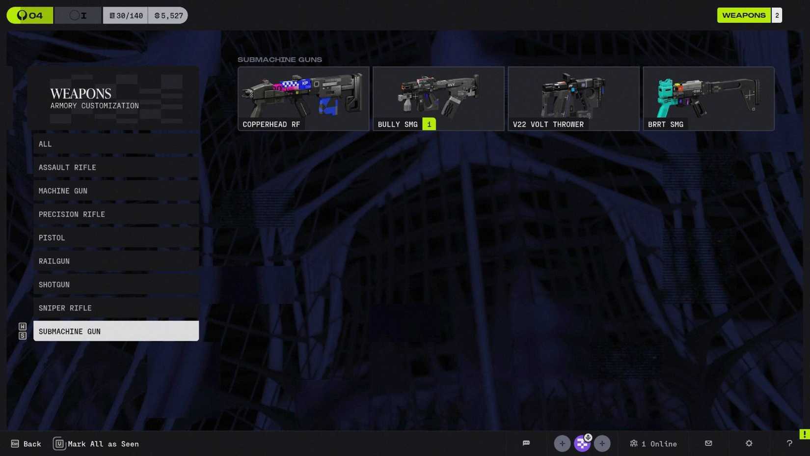 The list of submachine guns in Marathon.