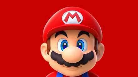 Super Mario's head on a red background