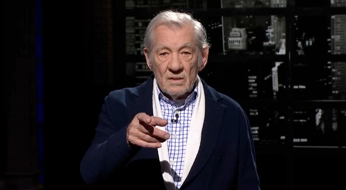 Ian McKellen performing a monologue on The Late Show with Stephen Colbert