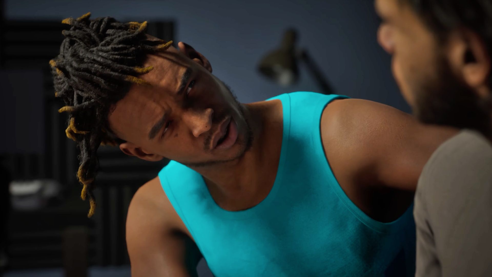 Seb gives his best friend — MindsEye protagonist Jacob — a quizzical look.