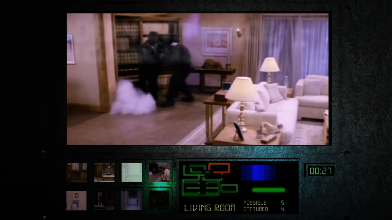Night Trap's vampire-like "Augers" stand in the living room, their faces and bodies completely obscured by black clothing.