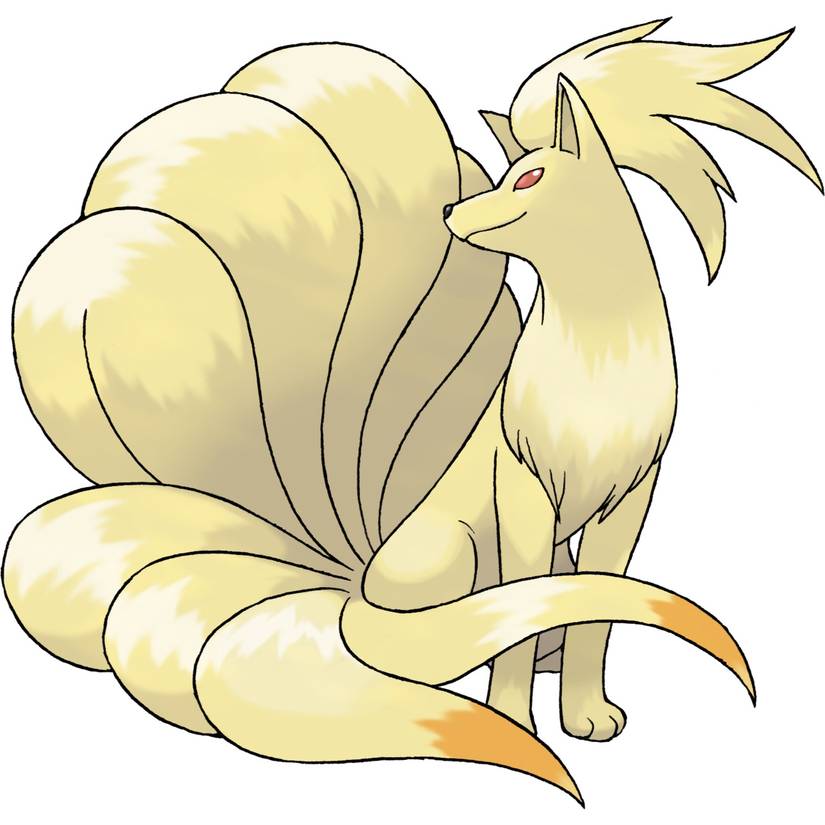 Nintetales in Pokemon Leafgreen, a large white fox with a plumed tail that fans out into nine separate tails