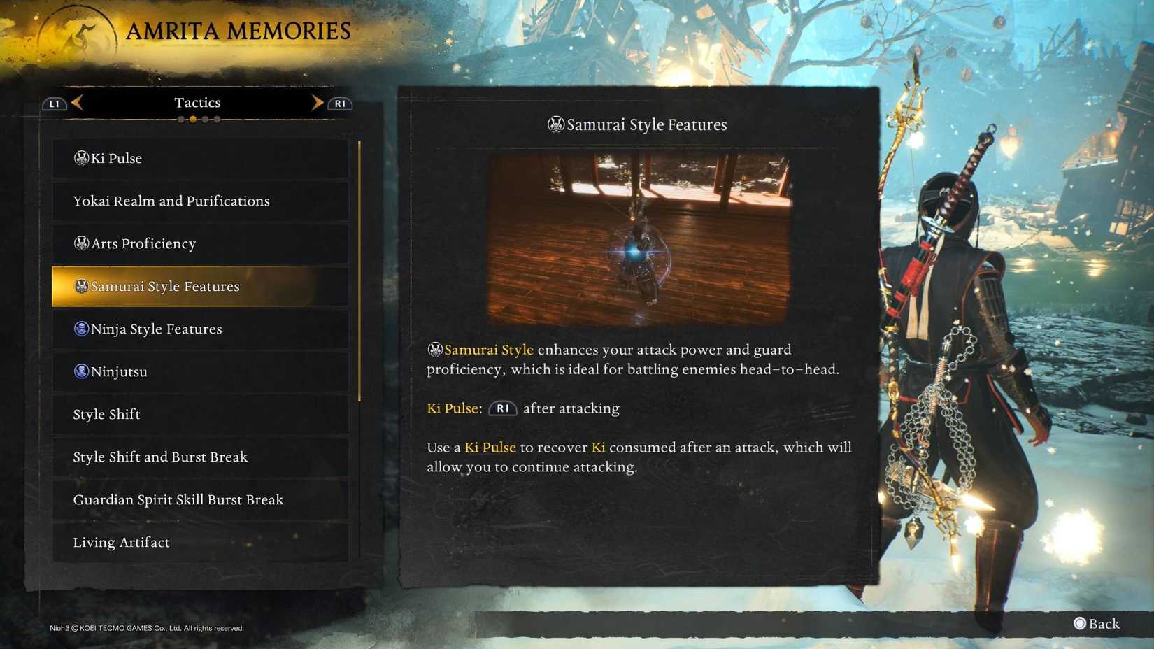 The tutorial for the Ninja style in Nioh 3.