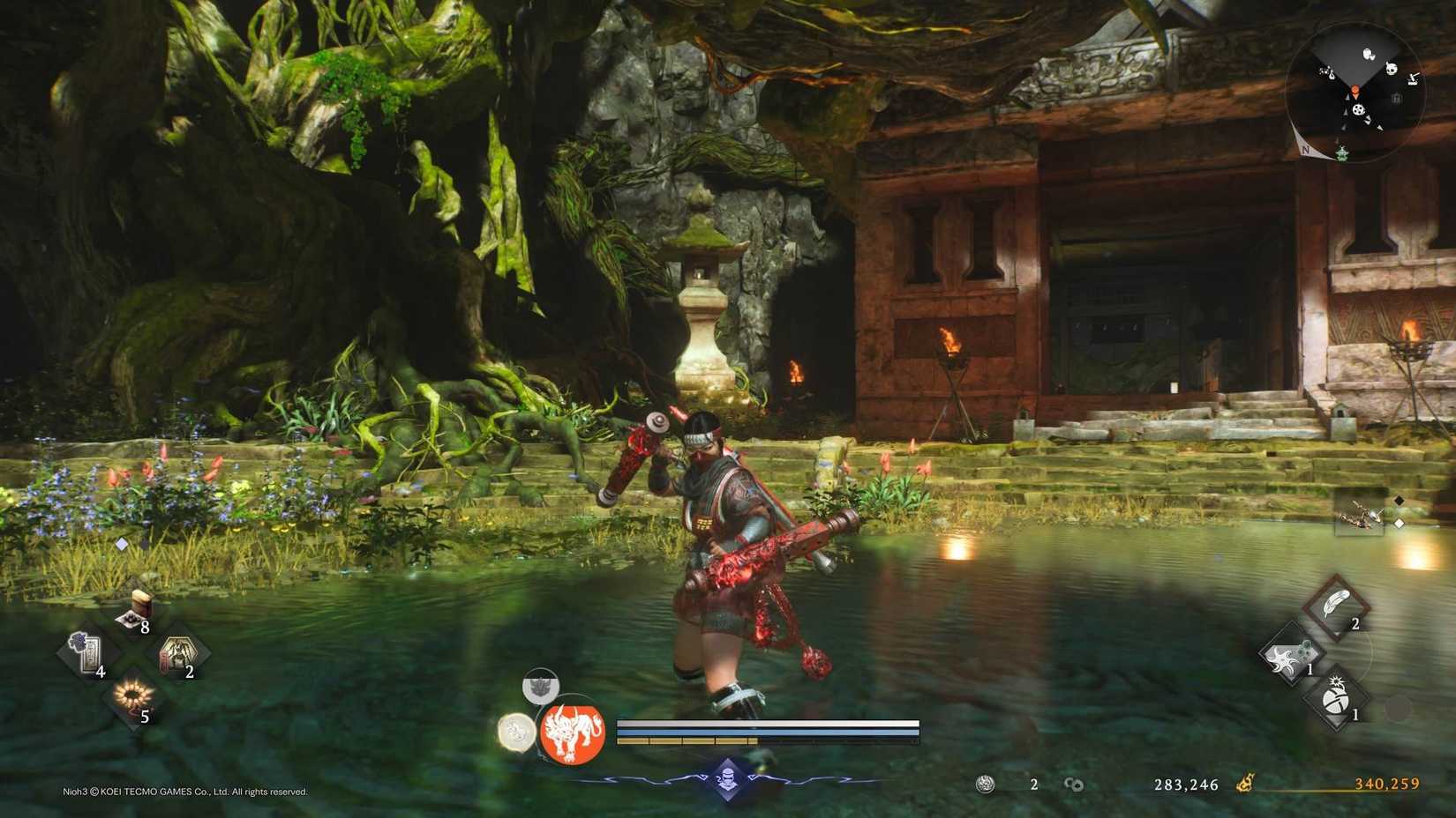 The player in Nioh 3 wielding a Tonfa.