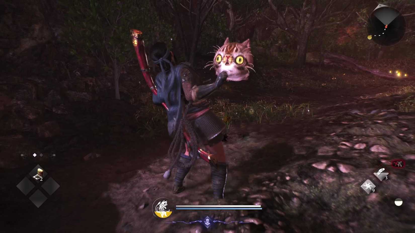 The player in Nioh 3 being surprised by a Scampuss.