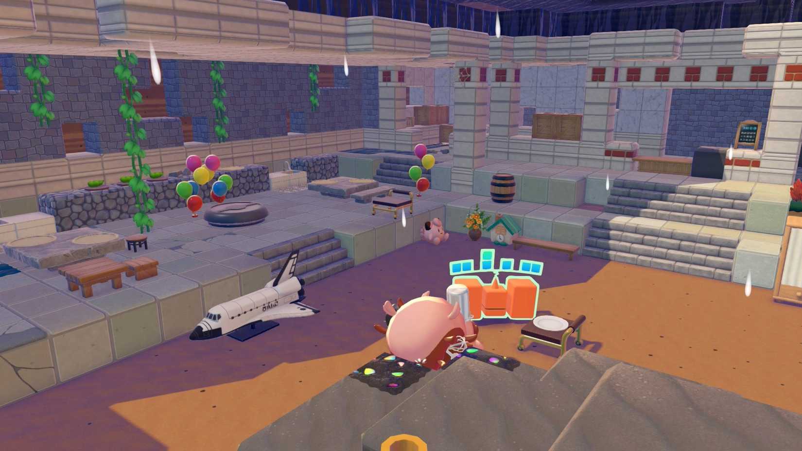 The party area in Pokémon Pokopia, decorated rather randomly