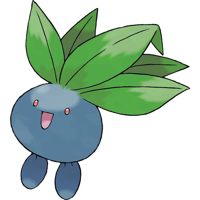 Oddish in Pokemon FireRed, a round blueberry-shaped Pokemon with feet and a head of leafy hair