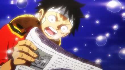 one piece luffy reading a newspaper in wano
