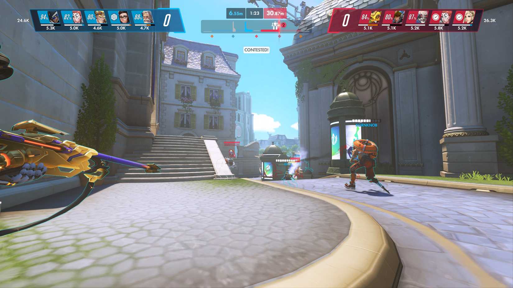 A screenshot from Overwatch Stadium showing Soldier 76 without the invisibility glitch