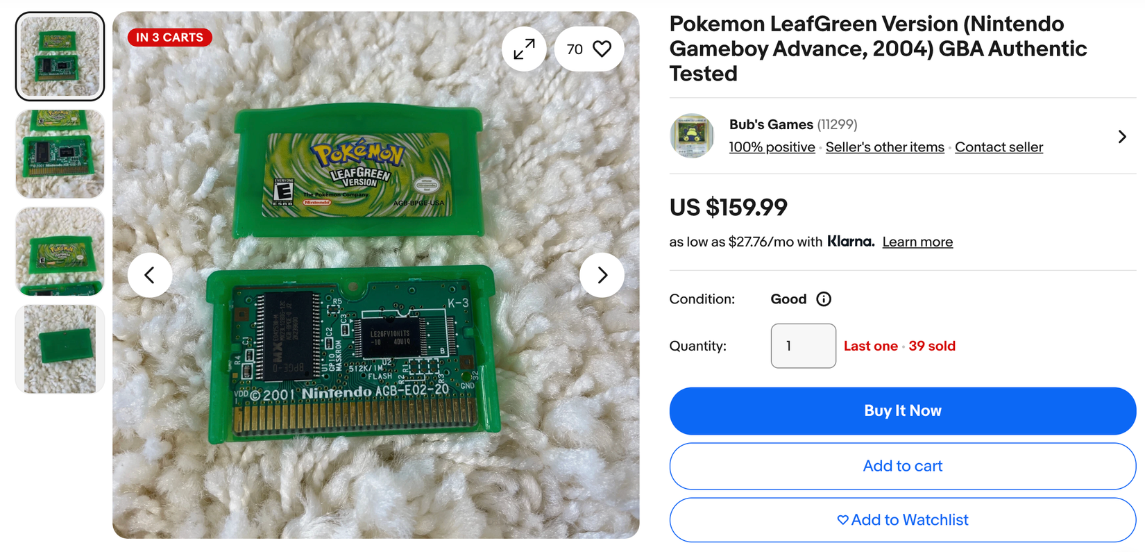 Comparison of Pokémon game prices on eBay