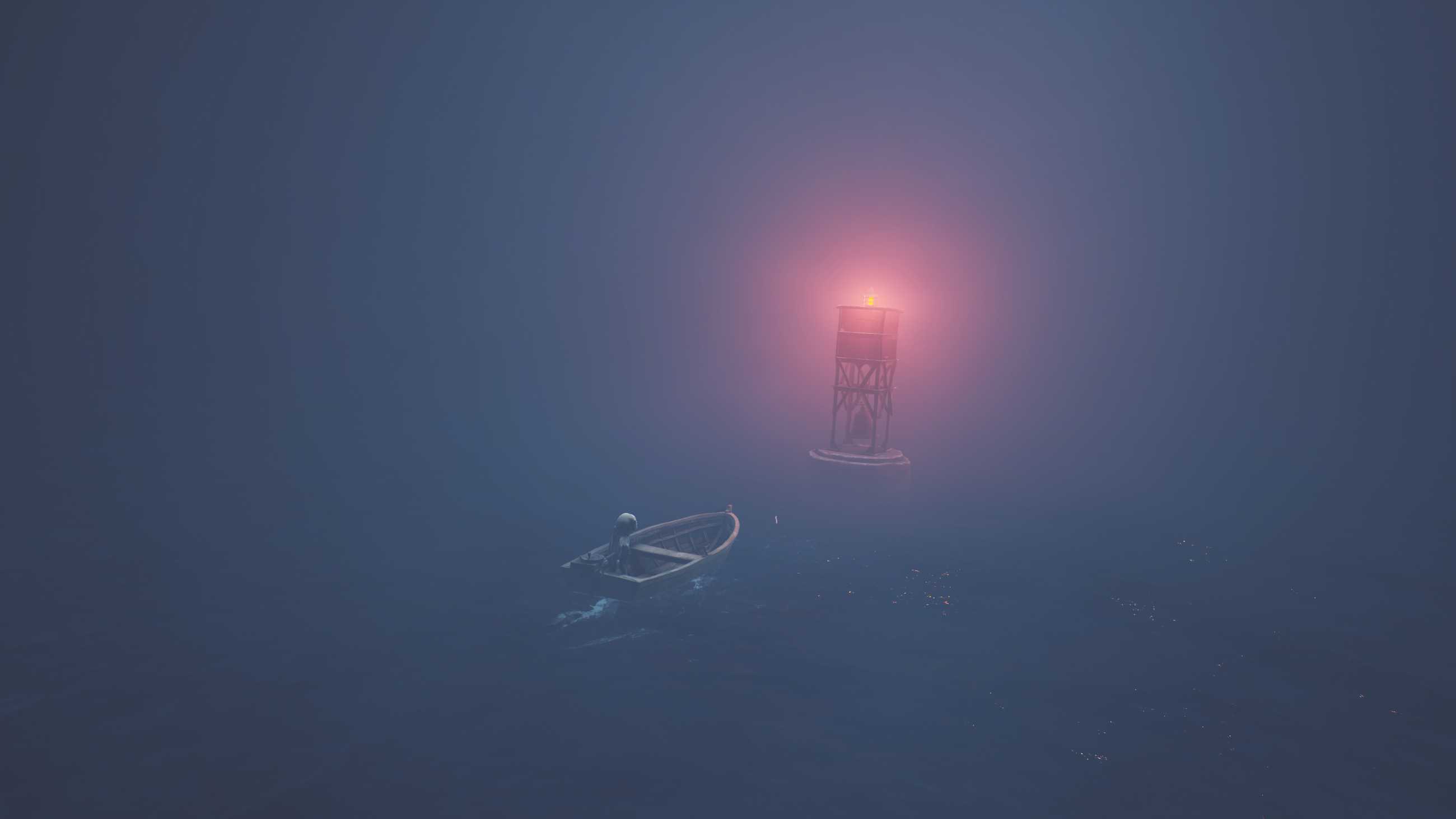 A child in a boat approaches a light buoy in Reanimal.